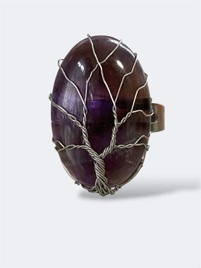 Purple Amethyst Tree of Life Wire-Wrap Ring Adjustable